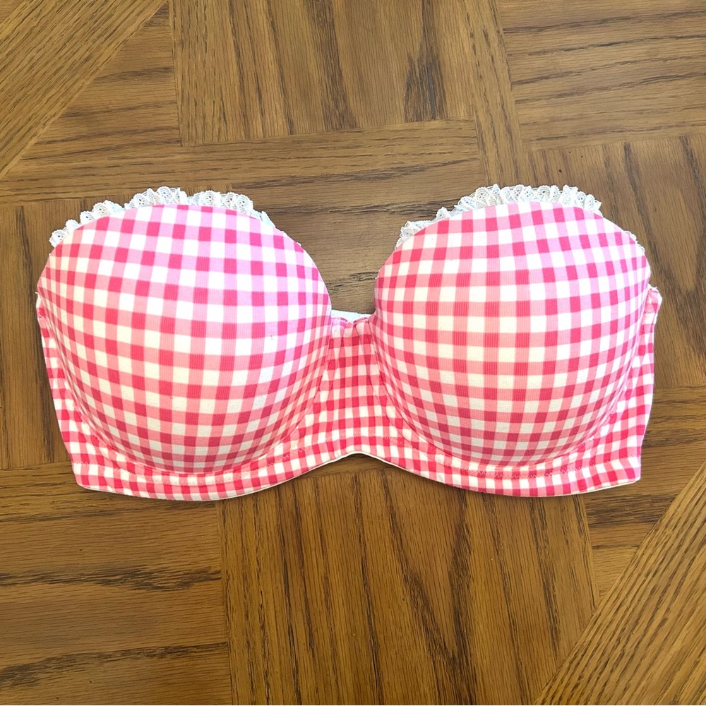 Victoria's Secret Pink and White Gingham Strapless Bra